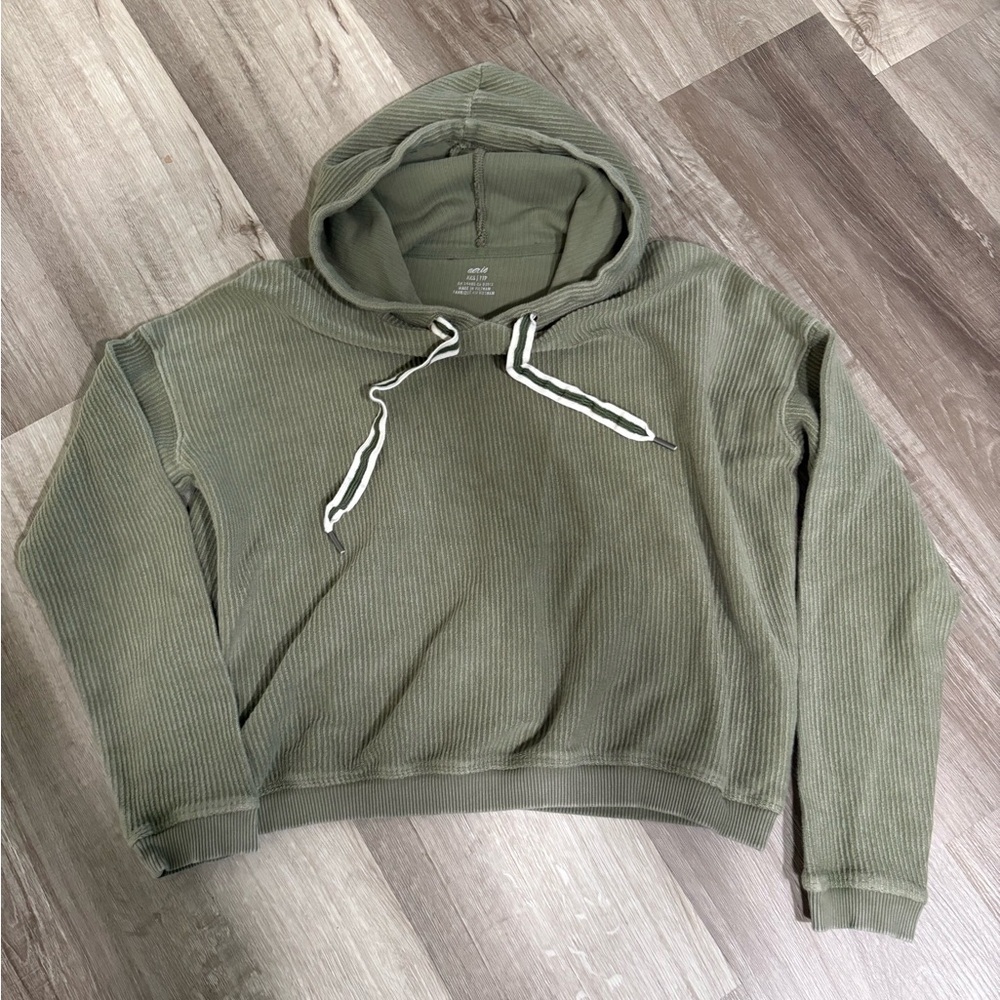 Aerie Ribbed Cropped Sage Green Hoodie Womens XXS